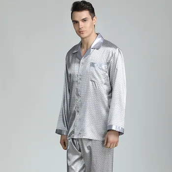 L-3XL Мужские Пижамные комплекты, Летняя блузка с длинным рукавом + брюки, 2 предмета, Пижамные костюмы с принтом, Свободные Повседневные Мужские наряды с эластичной резинкой на талии, Hw55