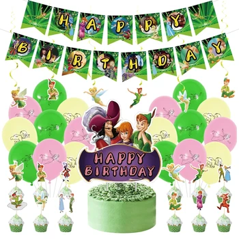 1 комплект Латексных воздушных шаров Питер Пэн Тинкер Белл, Баннеры для мальчиков и девочек С Днем Рождения, Топпер для торта, Декор для вечеринки, Детские Зеленые принадлежности для ТинкерБелл