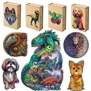 Изысканные Уникальные деревянные пазлы в форме ярких животных, поделки из дерева, популярные интерактивные игрушки Монтессори для детей
