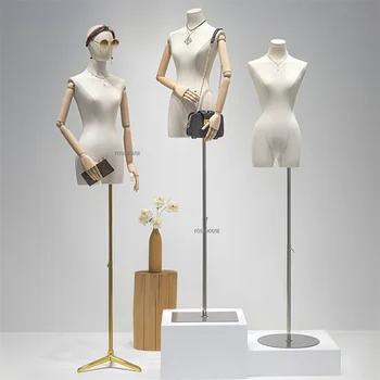 Тканевый чехол, половина тела женского манекена с деревянной рукояткой, Металлическая подставка для показа свадебной одежды, Регулируемая стойка для формы платья Z