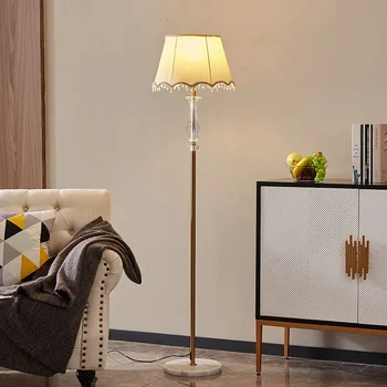 Светлый Роскошный Хрустальный торшер для гостиной, медный торшер в скандинавском стиле в стиле ретро, вертикальный прикроватный светильник для кабинета, спальни
