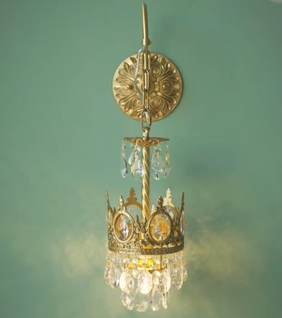 Нишевый дизайн, ретро корона, полностью медный хрустальный настенный светильник