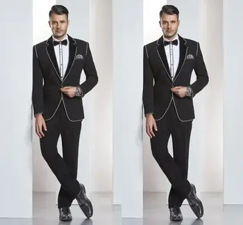 Черные мужские костюмы британского джентльмена из 2 предметов (пальто + брюки) Деловой костюм в клетку с отворотом и двумя пуговицами для отдыха, горячая распродажа