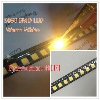 50шт 5050 Теплый белый SMD SMT LED PLCC-6 с 3 ЧИПАМИ 5050 led 60MA Средней мощности 10-18LM 0,2 Вт Высокое качество Оптом