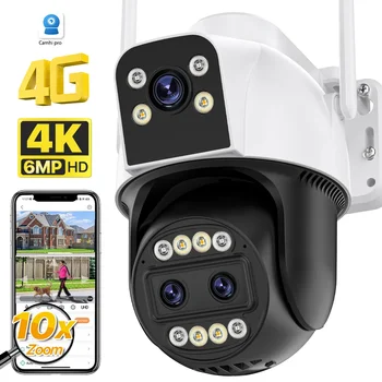 4G SIM-карта 4K Камера Безопасности IP-камера с 10-кратным Зумом Беспроводная PTZ-Камера С Тремя Объективами И Двойным Экраном 2K Наружного Наблюдения P2P Camhi