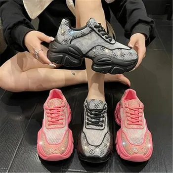 Женская обувь 2023, Новые женские кроссовки со стразами, Дышащая роскошная дизайнерская повседневная обувь на платформе Zapatos Mujer
