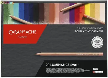 Цветные карандаши Caran D'Ache 6901 Luminance 20 цветов, Портретные, Перманентные, Кремовый грифель 3,8 мм для четких линий