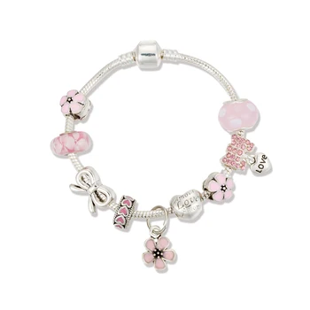 VIOVIA Новое поступление, Милые Розовые бусины в виде сердечек с цветами, браслеты с бабочками для оригинального украшения, подарок для женщин B20011