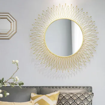 зеркало Круглое Настенное украшение для дома, золотое зеркало, железное украшение для комнаты