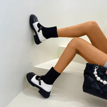 Женские ботинки с носками из эластичной ткани с пряжкой, женские короткие ботинки на плоской платформе, Женская обувь, Модная Повседневная Женская обувь Mary Jane 2022