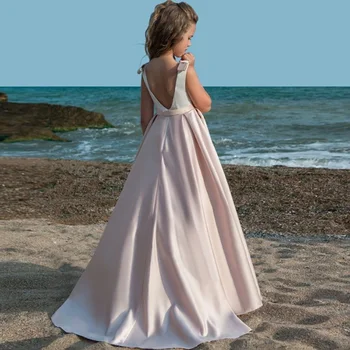 DY_2019 Атласные платья в цветочек для девочек на свадьбу, детские праздничные платья без рукавов для девочек, платья для Первого Святого Причастия