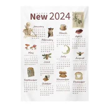 Настенный календарь для спальни на 2024 год Настенный календарь из мягкого моющегося гобелена Ткань для украшения спальни в подарок на Новый год на 12 месяцев