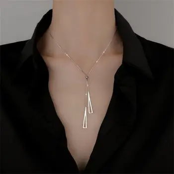 Подарочная цепочка для свитера с кисточками, Металлическое Модное Треугольное ожерелье, ювелирные изделия серебряного цвета, подвеска с длинной кисточкой для женщин, мужские чокеры, простые