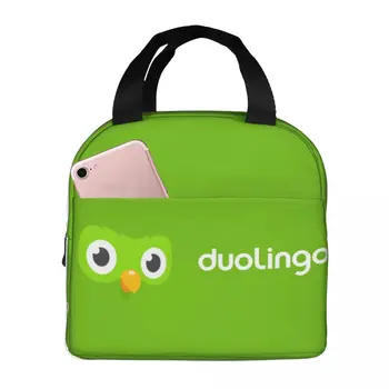 Duolingo Owl Duo 1 Изолированные пакеты для ланча, водонепроницаемые сумки для пикника, термоохладитель, ланч-бокс, сумка для ланча для женщин, работы, детей, школы