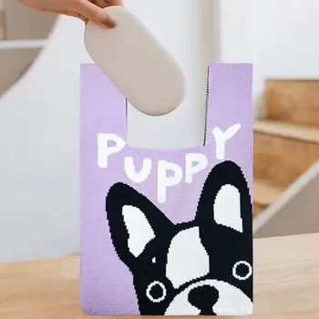 Вязаная сумка с рисунком фиолетового щенка Taro, уникальный дизайн, сумка на запястье, жилетка на одно плечо, модная версия, повседневная сумка премиум-класса.