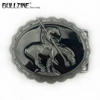Пряжка для ремня Bullzine Horse с черной эмалью и оловянным покрытием FP-02242 подходит для ремня шириной 4 см