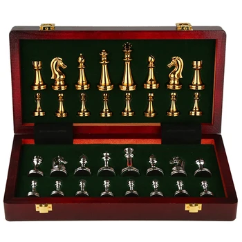 Роскошный набор для игры в шахматы в стиле ретро Средневековья Деревянная Шахматная доска Семейные Шахматные фигуры Профессиональные Шахматные фигуры Международные металлические Шахматы