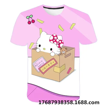 Футболка с рисунком Hello Kitty для девочек, детская футболка Kawaii, женские летние футболки y2k с короткими рукавами, сексуальные футболки с круглым вырезом, топы