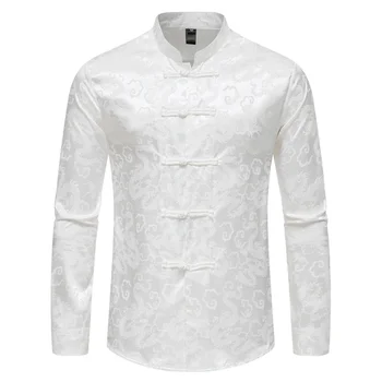 2023 Новые мужские топы в китайском стиле, костюм Тан, модная однотонная Традиционная рубашка в китайском стиле с длинным рукавом