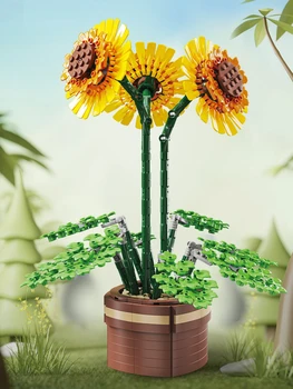 Серия новых идей Sunflowe Bouquet Flowers Строительные блоки Кирпичи Детские подарочные декомпрессионные игрушки Товары для дома для девочек кирпичи