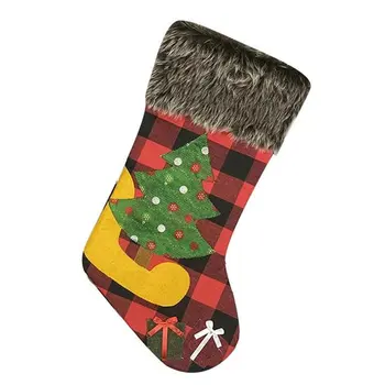 Носки для украшения Рождественской елки Красно-черные Клетчатые Зимние Теплые Носки для Рождественских подарков, Подвесные Чулки