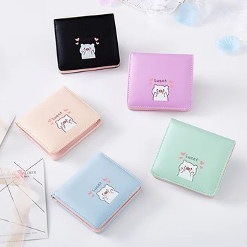 Короткий кошелек с принтом милой мультяшной свиньи для женщин, кожаная сумка для кредитных карт, корейская версия, кошелек для девочек, студенческие маленькие квадратные кошельки