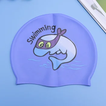 Детские плавательные силиконовые водонепроницаемые шапочки для защиты ушей в бассейне (детская резиновая шапочка Blue Fish)