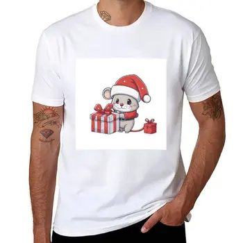 Футболка Santa Mouse, одежда kawaii, топы больших размеров, футболка с графикой, простые белые футболки, мужские