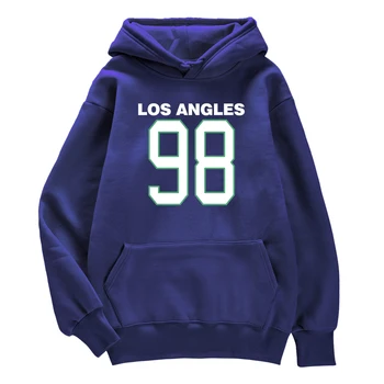 Пуловер с принтом Los Angles 98, мужская повседневная свободная одежда, облегающий спортивный костюм с открытыми плечами и круглым вырезом, уличная пара с длинным рукавом