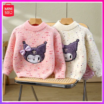 Miniso Sanrio Kuromi Осенне-зимний детский свитер, пуловер с героями мультфильмов, вязаная рубашка с круглым вырезом, базовый топ, Розовый Рождественский подарок для девочки