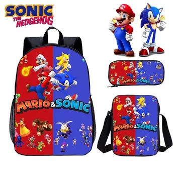 Новые 3 шт./компл. Рюкзак Sonic The Hedgehog Большой емкости, холщовая дорожная сумка Marios Bros, аниме-игрушки для детей, школьный ранец