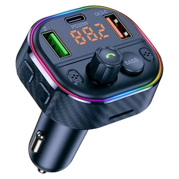 Новый Автомобильный FM-Передатчик Bluetooth 5.1, Автомобильный Адаптер Bluetooth С Помощником Siri По Громкой Связи, Цветной Вольтметр С Подсветкой