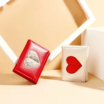 Мини-женский кошелек с несколькими картами, женский кошелек с вышивкой в форме сердца, многофункциональный кошелек, 3-х кратный маленький кошелек с пряжкой Carteira