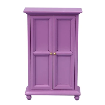 1:12 Кукольный Домик Спальня Фиолетовый Шкаф Для Одежды Моделирование Миниатюрного Шкафа Для Украшения Кукольного Домика Детская Игрушка