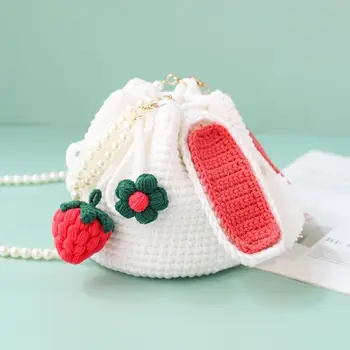 Клубничная маленькая сумка Ручной работы, сумка-кролик, сделанный своими руками шерстяной шар ручной вязки, милая сумка для девочки крючком