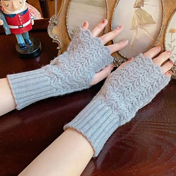 Мягкие зимние перчатки на полпальца для женщин, вязаные перчатки для рук, Однотонные перчатки без пальцев, варежки для запястий, теплый подарок для пишущих девушек, женщин