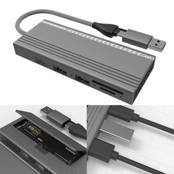 M.2 Чехол Для Жесткого Диска NVMe/SATA Док-станция USB C 10 Гбит/с Твердотельный Накопитель PD100W 2 Порта USB 2.0 Слоты для Карт SD/TF для ноутбука