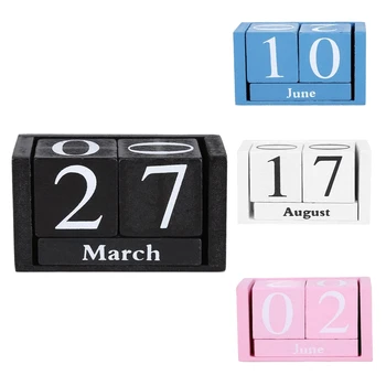 Вечный календарь из винтажного дерева в стиле потертый шик, настольный календарь в деревенском стиле, Деревянные квадраты, Календарь для домашнего офиса