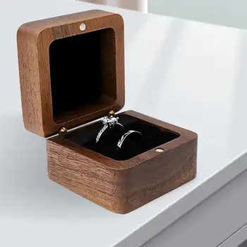 Коробка для колец из массива Дерева, магнитный квадрат для свадебных сережек, обручальных колец