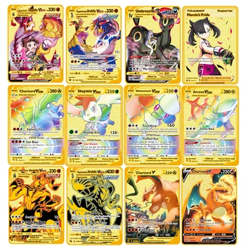 Pokemon 27 стилей Rapid Charizard VMAX Коллекция золотых металлических карточных игр Аниме-открытки Игрушки для детей Рождественский подарок
