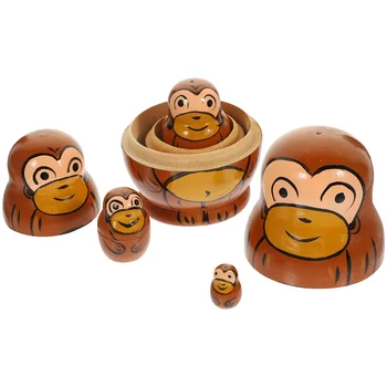 Деревянные игрушки для малышей, матрешка, 5 слоев, матрешки, обезьянки, мультяшные животные, забавные, милые для детей