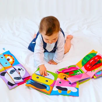Мультяшные подарки Тканевая книга с изображением морды животного, соответствующая Разорванной детской стереокниге, тканевая книга Монтессори для раннего обучения, книги для малышей