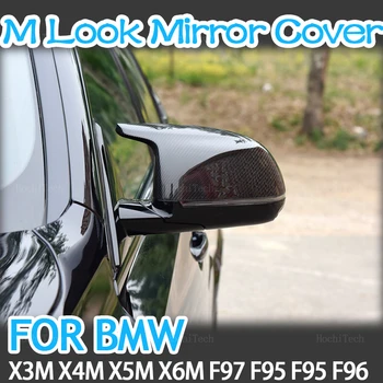 Черные крышки боковых зеркал с рисунком из углеродного волокна для BMW X3M F97 X4M F98 2019-2023 X5M F95 X6M F96 2020-2023