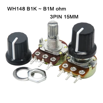 5 комплектов 5шт + 5шт WH148 B1K ~ B1M ом 1K 2K 5K 10K 20K 3Pin 15 мм 10K 3-Клеммный Линейный Конический Поворотный потенциометр для Arduino