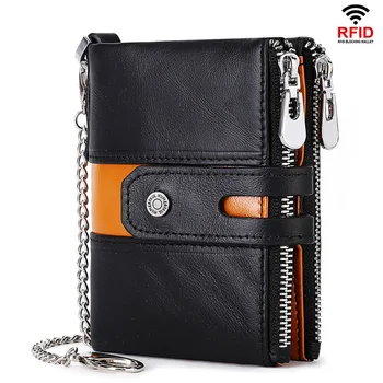 Новый Мужской Кожаный кошелек Ретро Простой Нулевой Кошелек С Двойной Молнией Короткий RFID-кошелек Мужская сумка CU77
