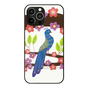 Птица И Цветы Стеклянный Чехол Для Телефона Iphone14 13 11 12 Pro Max Mini Xr X Xs 6 7 8 Plus Чехол Bird Blossoms Waterlily Joy Folk