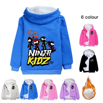 Зимняя Флисовая куртка NINJA KIDZ С капюшоном Для мальчиков, Детская одежда, Теплая куртка с капюшоном для девочек, Ветровка на молнии, Детская куртка