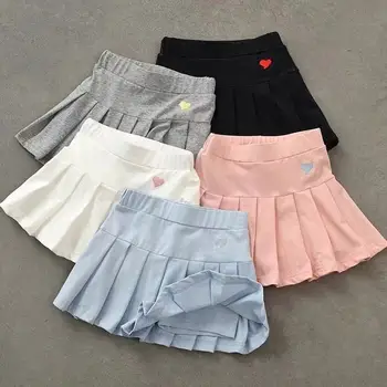 Новые Универсальные Плиссированные брюки-кюлоты Для девочек, Летняя детская юбка Среднего и Малого размера С внутренними защитными штанами, Юбки для студенческой формы