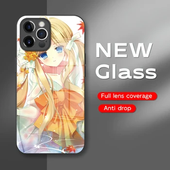 Подходит для iPhone 15 14 13 12 11 Mini Pro Max Plus Yellow Cute Girl Anime Series 4 Модный Защитный Чехол Для Телефона из Стекла iPhone