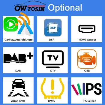 Owtosin Дополнительно Оплачивается за беспроводную связь CarPlay Android Auto DSP DAB TV OBD ADAS DVR TPMS IPS экран Выход HDMI